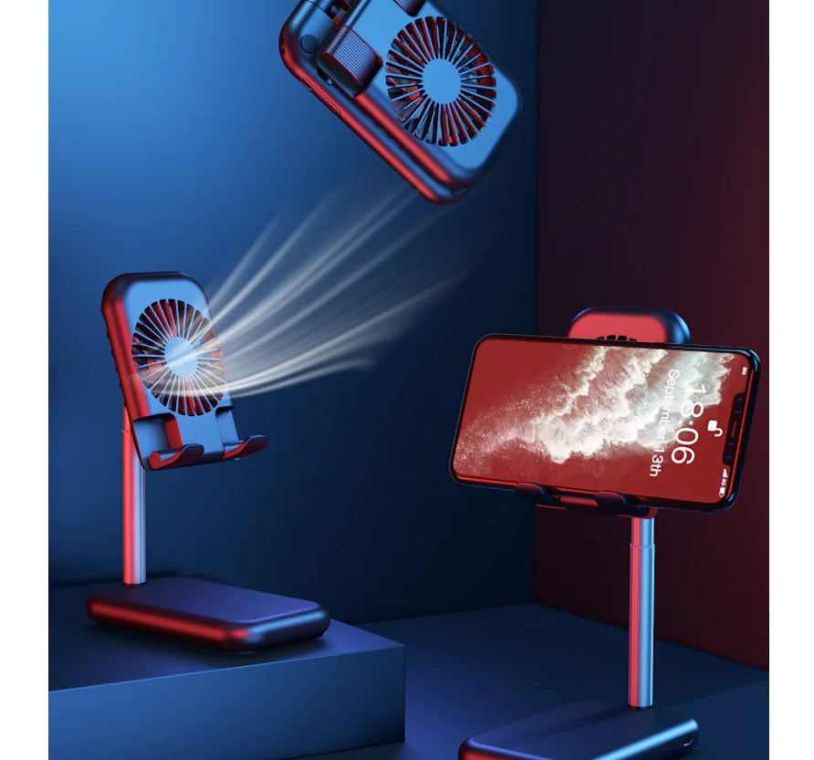Mini Ventilador USB 2 en 1 con Soporte para Celular | Portátil, Ajustable y Súper Práctico