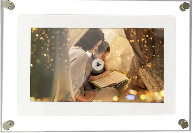 Acrylic Digital Photo Frame with Video Playback & 1GB Storage – Battery & USB-C Compatible