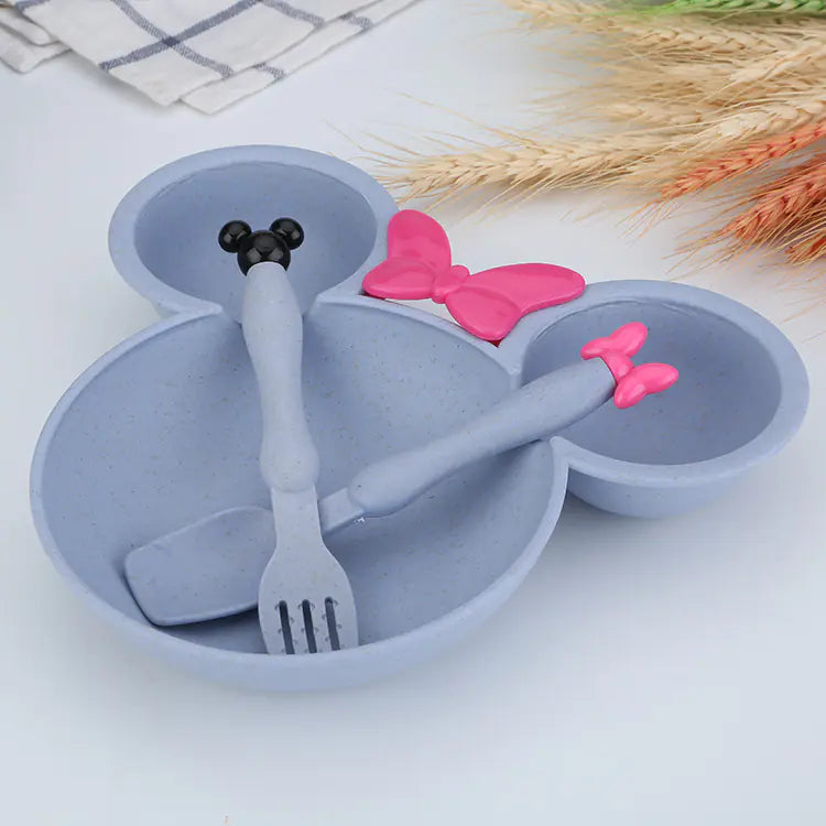 Mickey Mouse Kids Bowl Set with Cartoon Fork and Plate