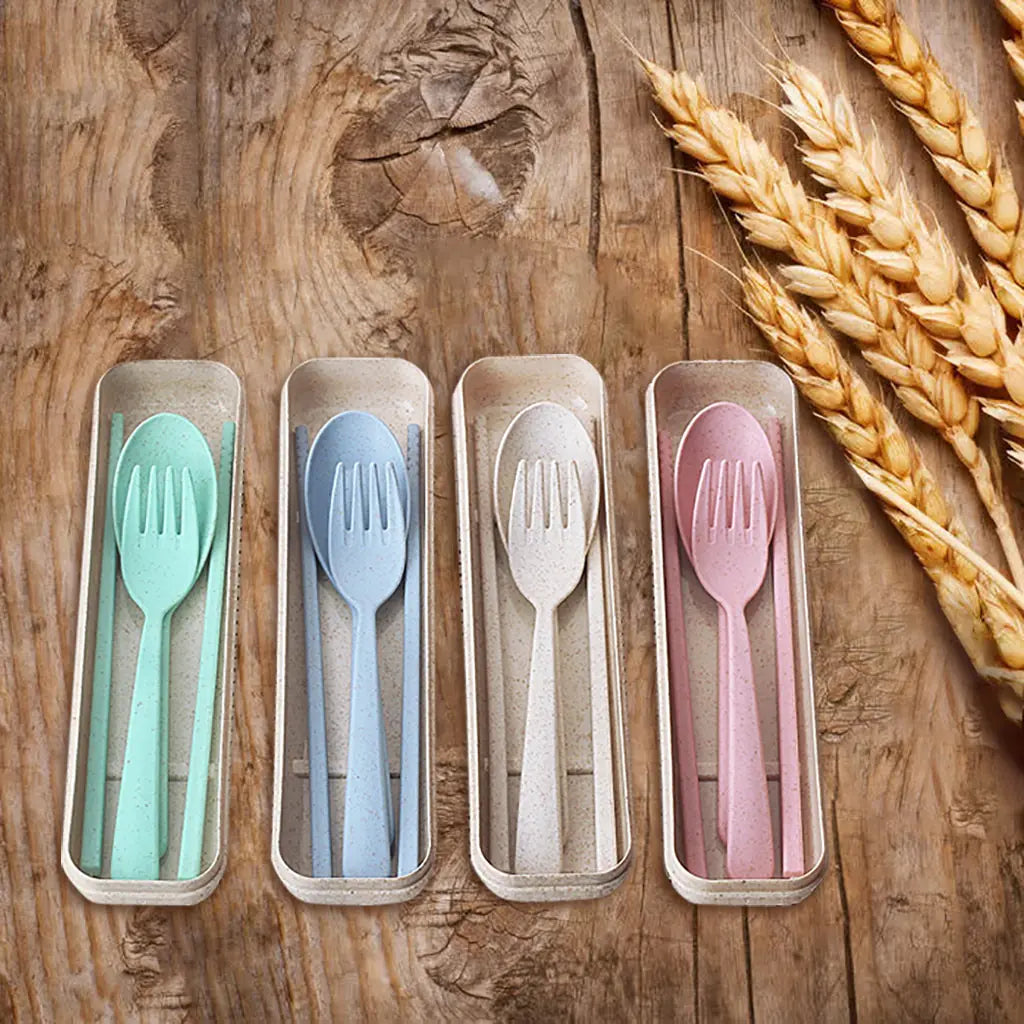 Wheat Straw Tableware Set: Spoon, Fork, Chopsticks