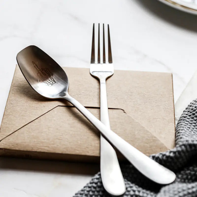 White Fork and Spoon, 304 Stainless Steel Skull Cutlery