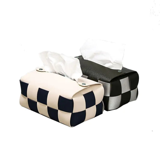 Checkerboard Tissue Box - Handmade Leather Design (Single)