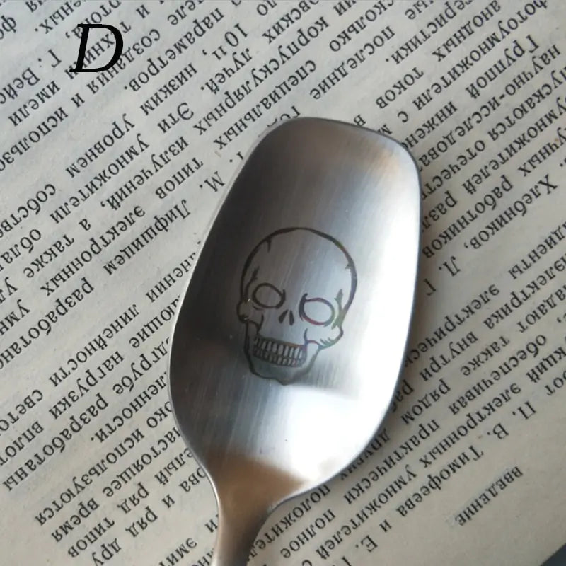 White Fork and Spoon, 304 Stainless Steel Skull Cutlery