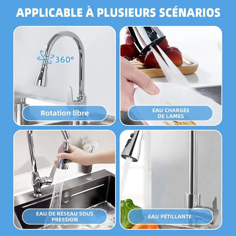 Boquilla Extensible Giratoria 1080° – Adaptador Universal para Grifo de Cocina o Baño