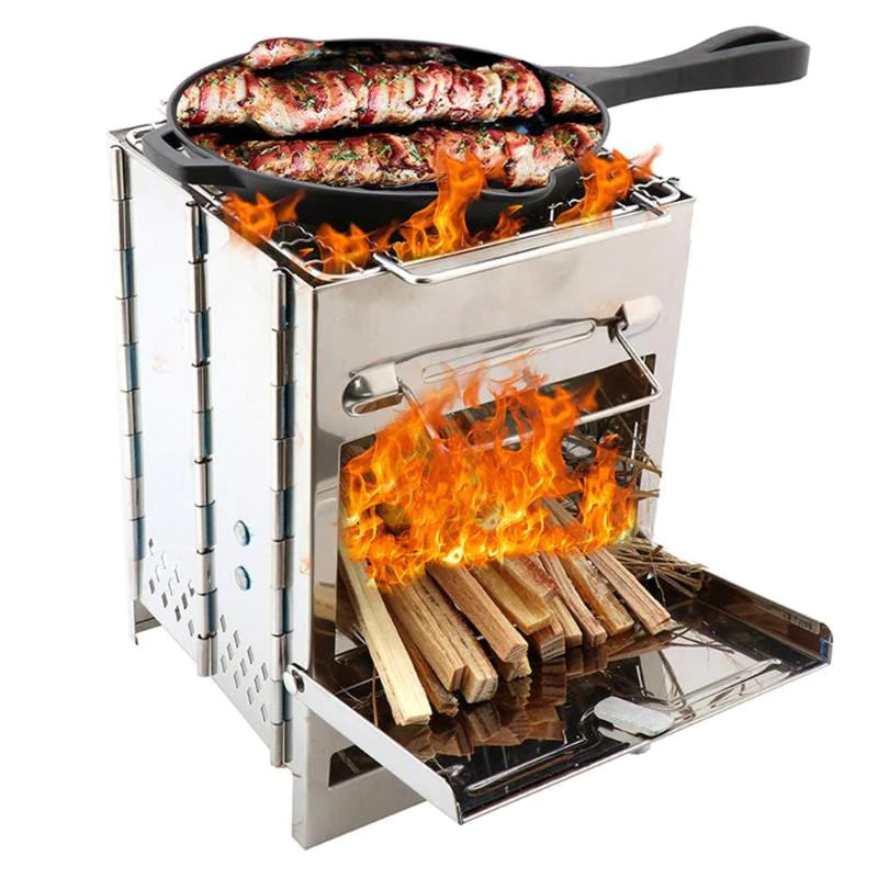 Portable Mini Square Fire Pit BBQ Grill (Stainless Steel)