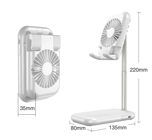 Mini Ventilador USB 2 en 1 con Soporte para Celular | Portátil, Ajustable y Súper Práctico