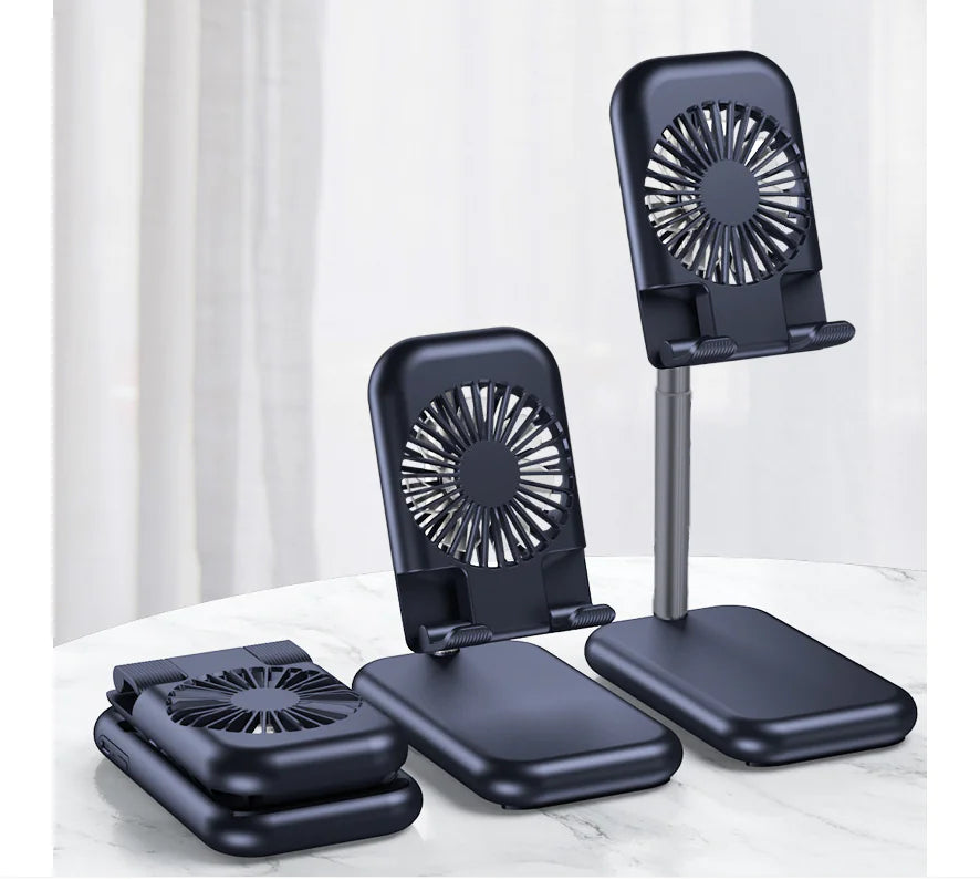 Mini Ventilador USB 2 en 1 con Soporte para Celular | Portátil, Ajustable y Súper Práctico