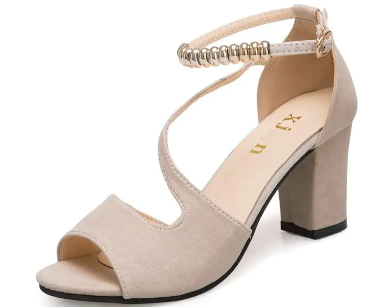 Fashion Women's Sandals with Thick Mid-Heel Buckle