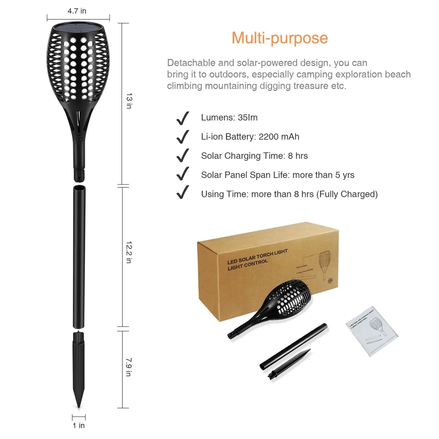 Solar Garden Flame Torch Light with 96 LED Waterproof