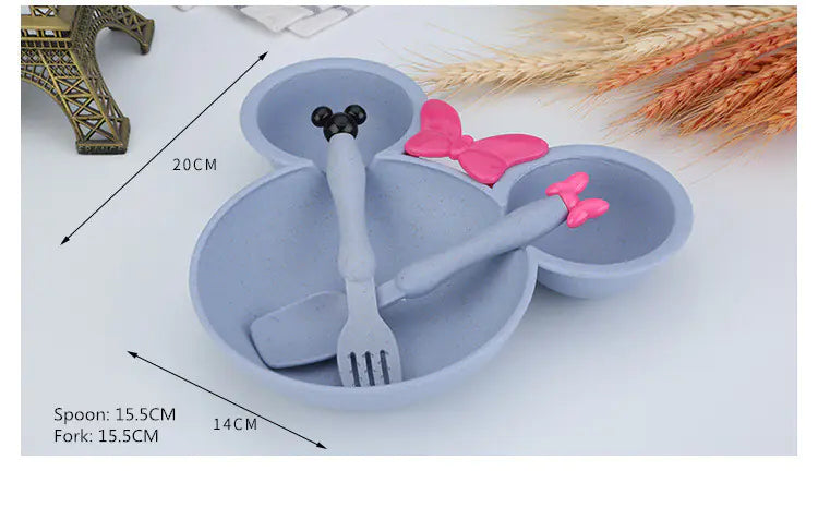 Mickey Mouse Kids Bowl Set with Cartoon Fork and Plate