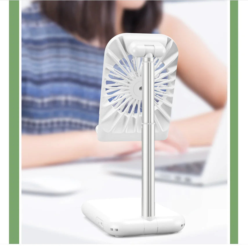 Mini Ventilador USB 2 en 1 con Soporte para Celular | Portátil, Ajustable y Súper Práctico