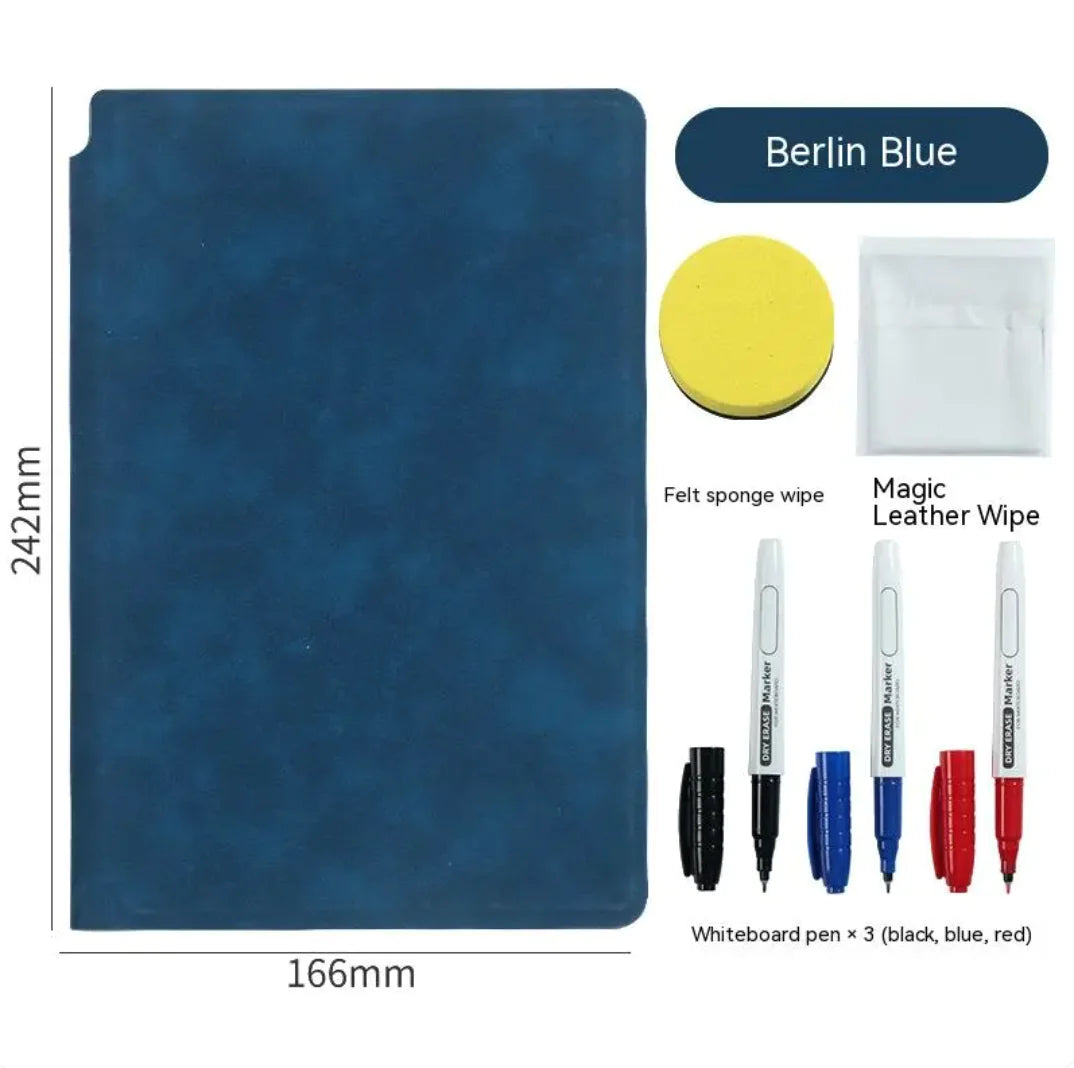 🧠 Cuaderno de Cuero Borrable | Incluye Plumones y Esponja | Reutilizable y Ecológico