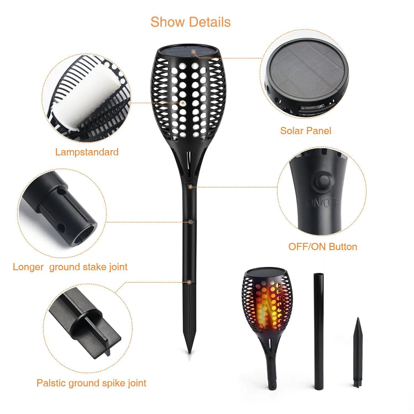 Solar Garden Flame Torch Light with 96 LED Waterproof