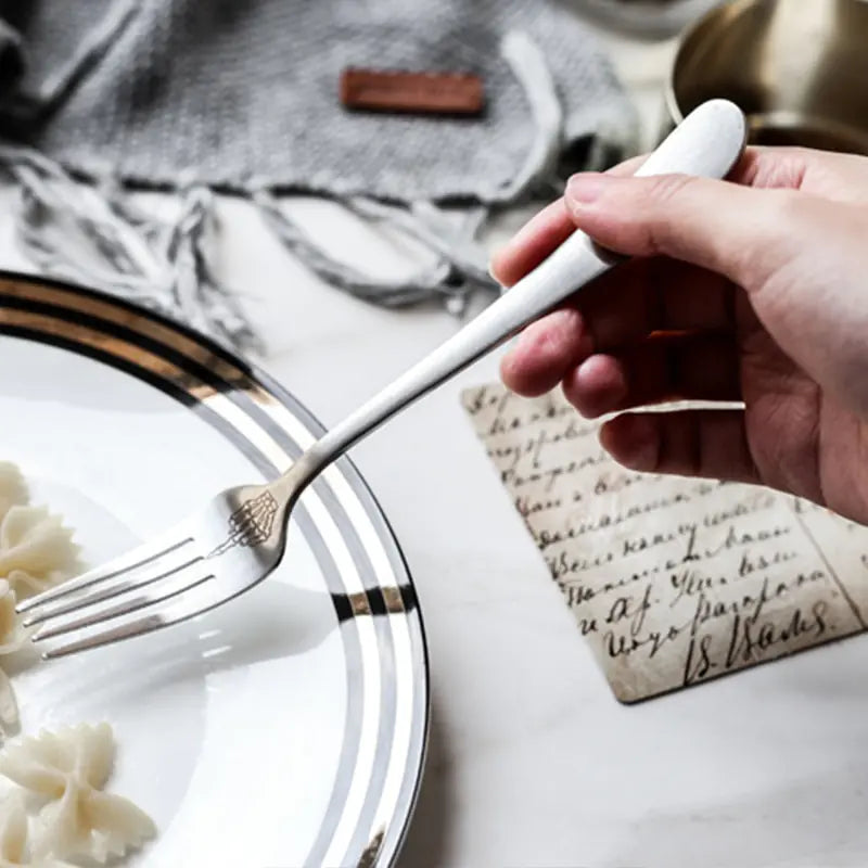 White Fork and Spoon, 304 Stainless Steel Skull Cutlery