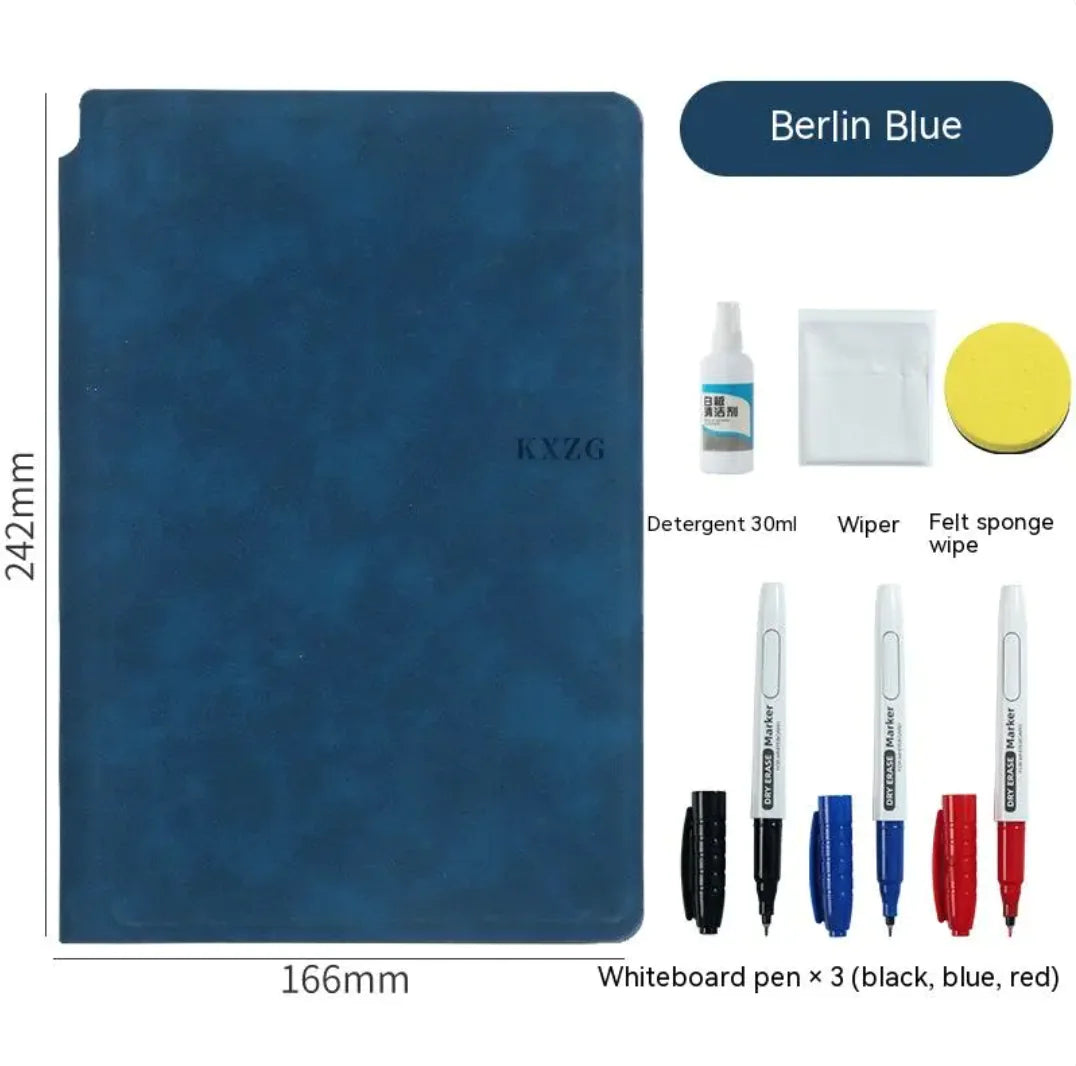 🧠 Cuaderno de Cuero Borrable | Incluye Plumones y Esponja | Reutilizable y Ecológico