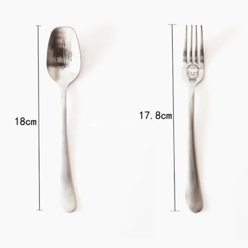 White Fork and Spoon, 304 Stainless Steel Skull Cutlery